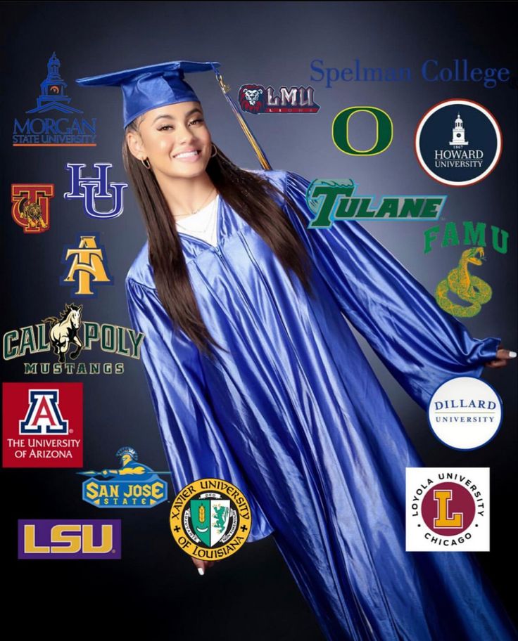 a woman in blue graduation gown and cap