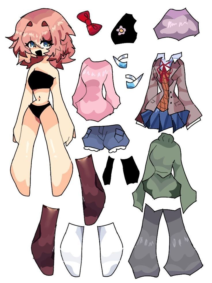 some paper dolls with clothes and shoes