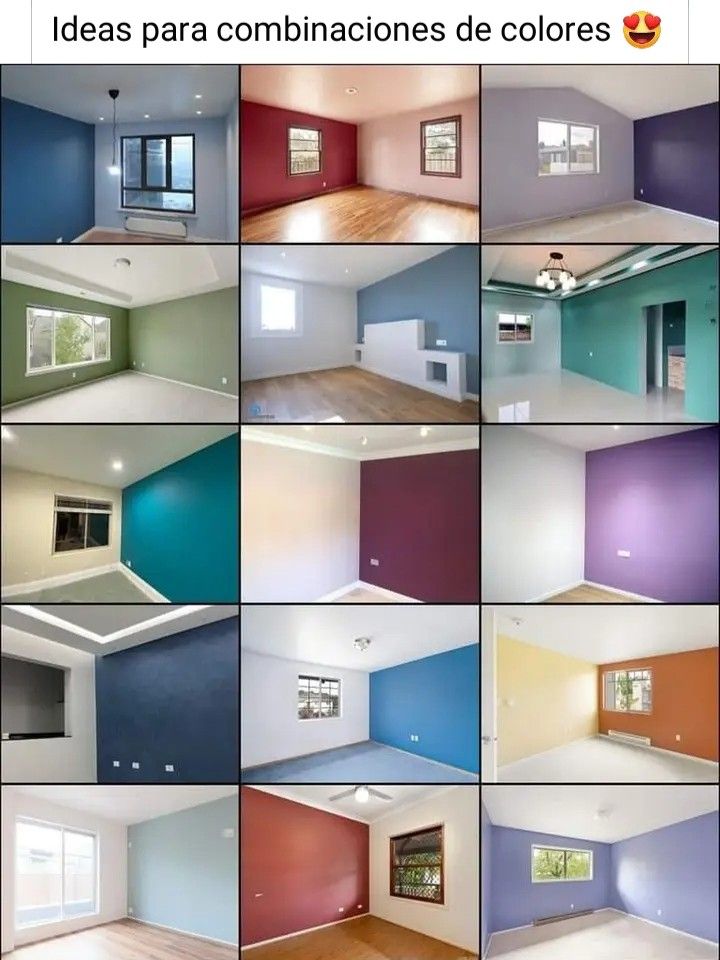 an image of many different colored walls in the same room with wood floors and windows