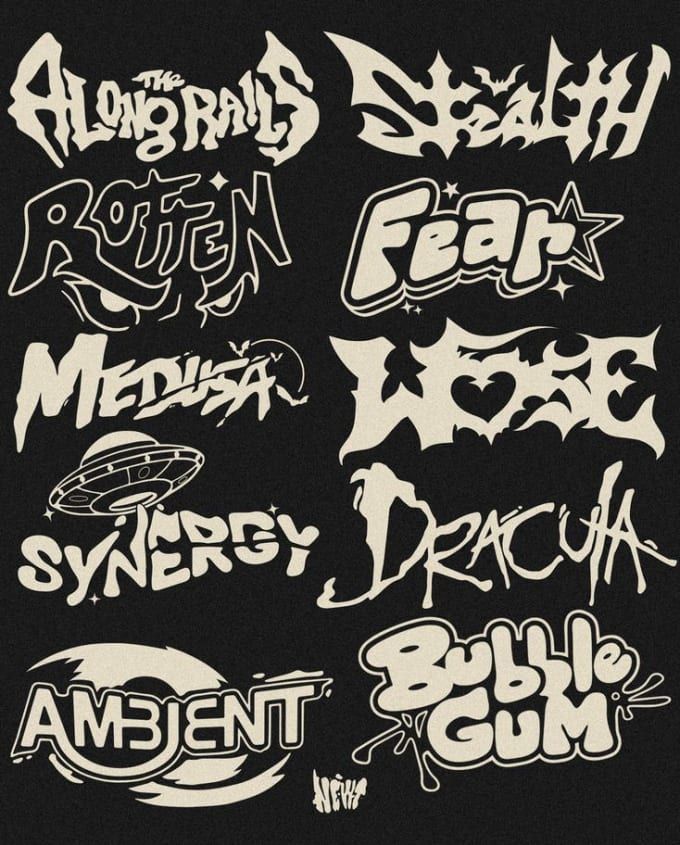 various graffiti font and numbers on a black background, all in different styles with white ink