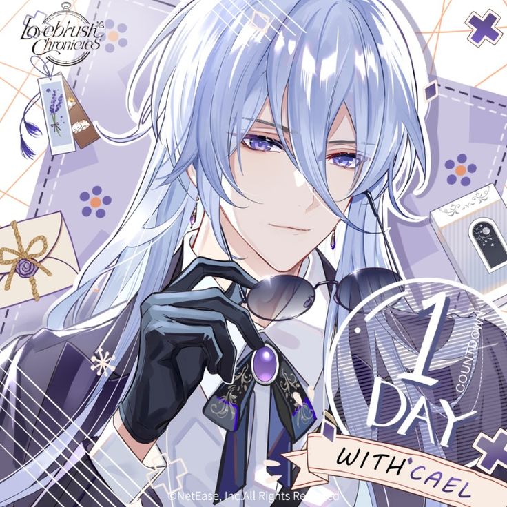 an anime character with long white hair and blue eyes holding a cell phone in his hand