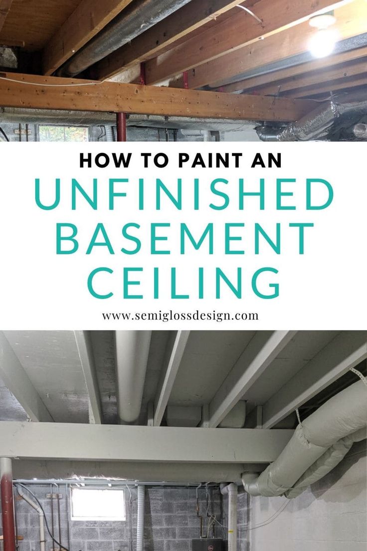 an unfinished basement ceiling with the words how to paint an unfinished basement ceiling