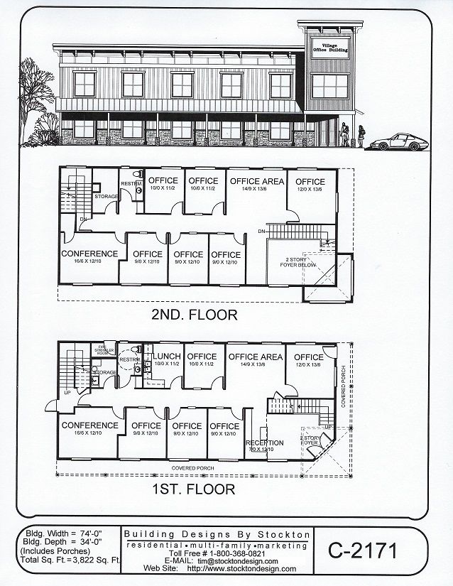 the floor plan for an office building with two floors and three levels, which are divided by