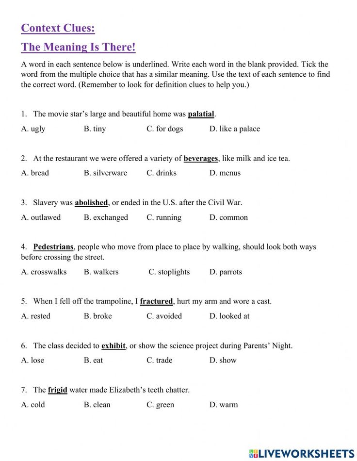 context clues worksheets pdf