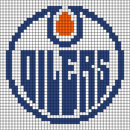 an image of the edmonton oilers logo on a cross stitch pattern in blue and orange