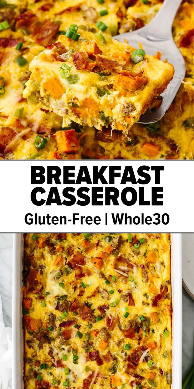 Easy breakfast casserole Casserole With Sweet Potatoes, Whole 30 Breakfast Casserole, Dairy Free Breakfast Casserole, Gluten Free Breakfast Casserole, Gluten Free Dairy Free Breakfast, Dairy Free Breakfast Recipes, Gluten Free Meal Prep, Gluten Free Brunch, Easy And Healthy Breakfast