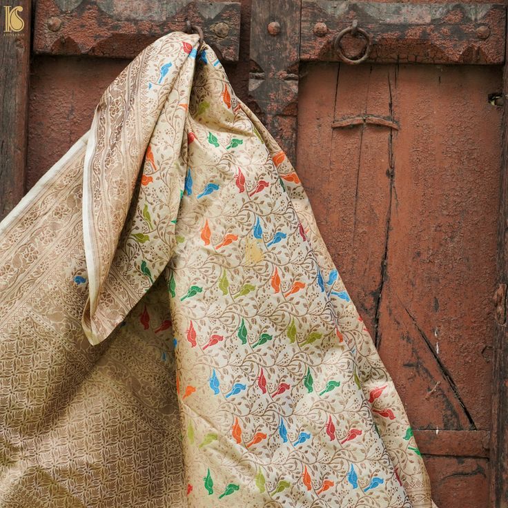 Stark White Pure Katan Silk Handwoven Banarasi Jaal Bird Dupatta - Khinkhwab Festive Meenakari Embroidered Art Silk Fabric, Festive Paithani Silk Traditional Wear With Multicolor Embroidery, Traditional Tussar Silk Wear With Multicolor Embroidery, Multicolor Embroidered Paithani Silk Traditional Wear With Pallu, Meenakari Embroidered Art Silk Fabric For Diwali, Traditional Meenakari Multicolor Embroidered Saree, Multicolor Embroidered Meenakari Saree, Paithani Silk Traditional Wear With Multicolor Embroidery And Pallu, Traditional Wear With Multicolor Meenakari Embroidery