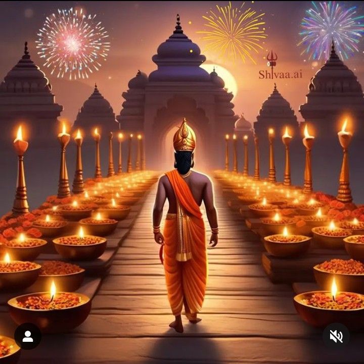 a man in an orange outfit is walking down a path with lit candles on it