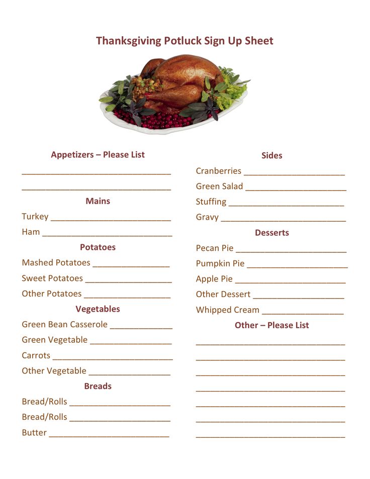 thanksgiving potluck sign up sheet