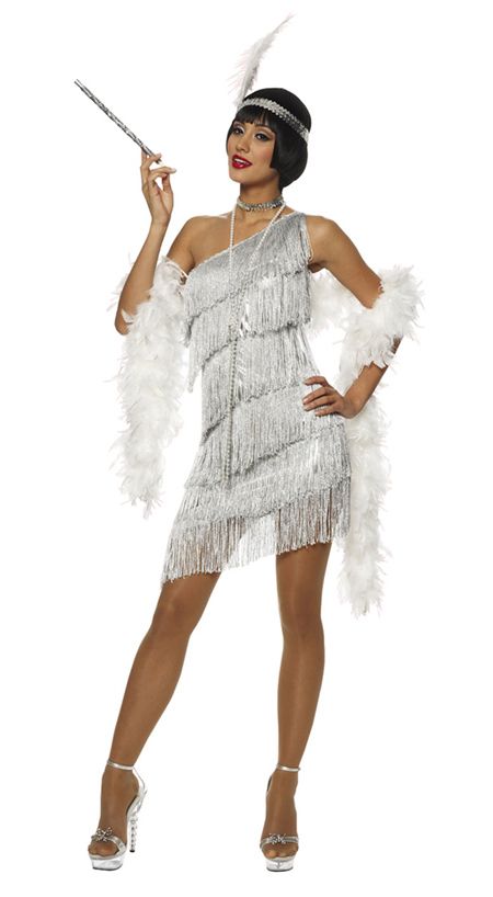 Roaring Twenties Dresses | 1920S ROARING 20S ADULT WOMENS SILVER DAZZLING FLAPPER COSTUME DRESS Estilo Charleston, Gatsby Party Outfit, Gatsby Outfit, Twenties Dress, Gatsby Party Dress, Roaring 20s Fashion, Flapper Girls, Gatsby Costume, Party Outfits For Women