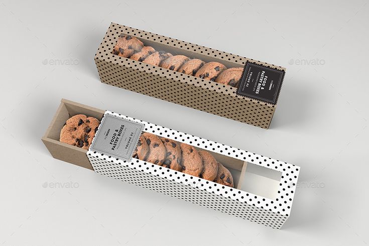 two boxes with cookies in them on a white surface - 3docn item mockup