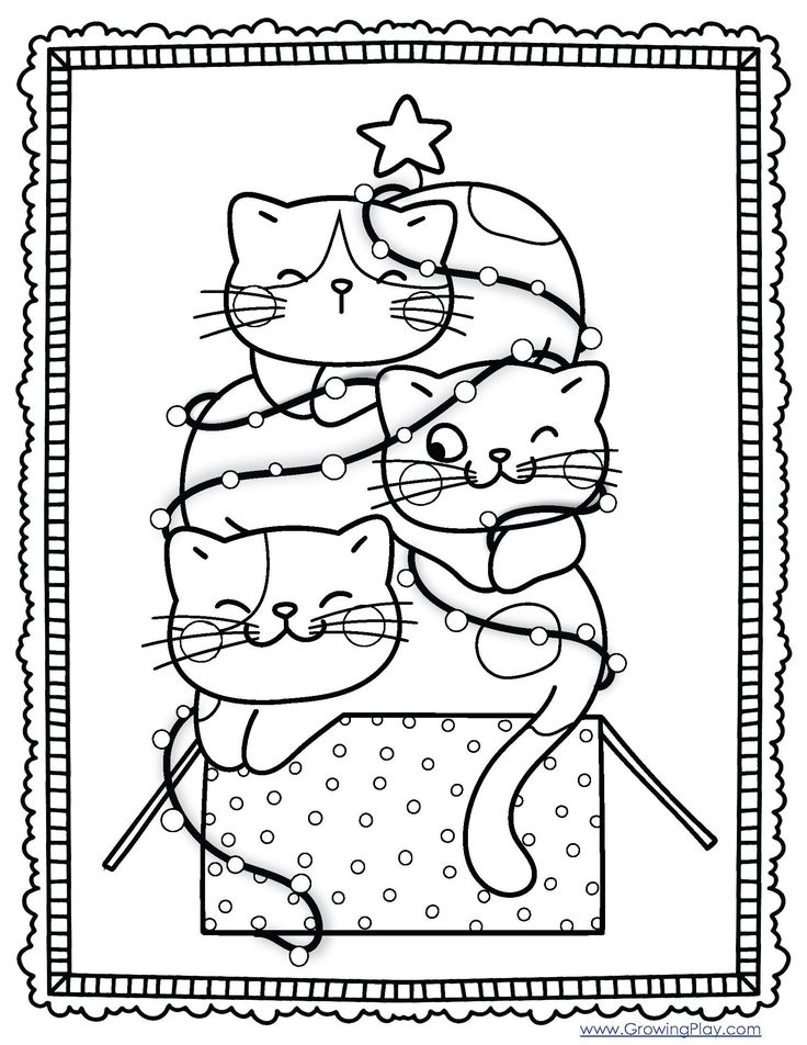 three cats sitting on top of each other in a frame with stars and polka dots