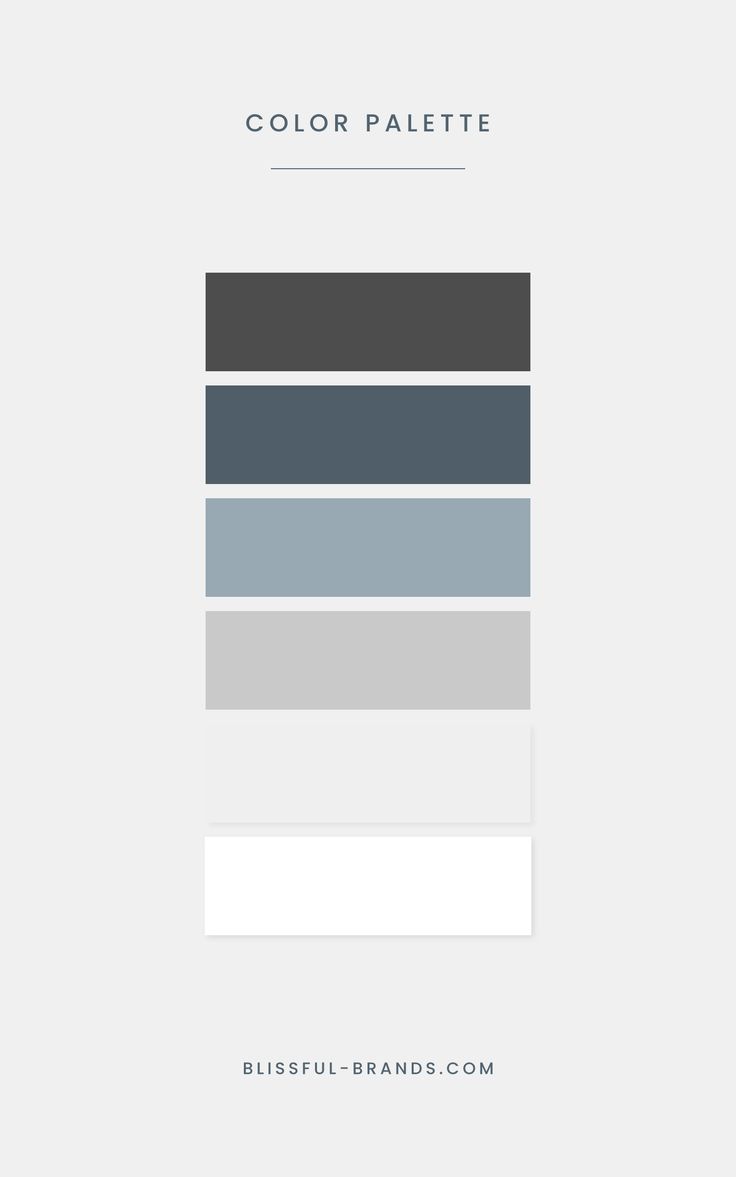 the color palette is shown in shades of blue, gray and white with text below