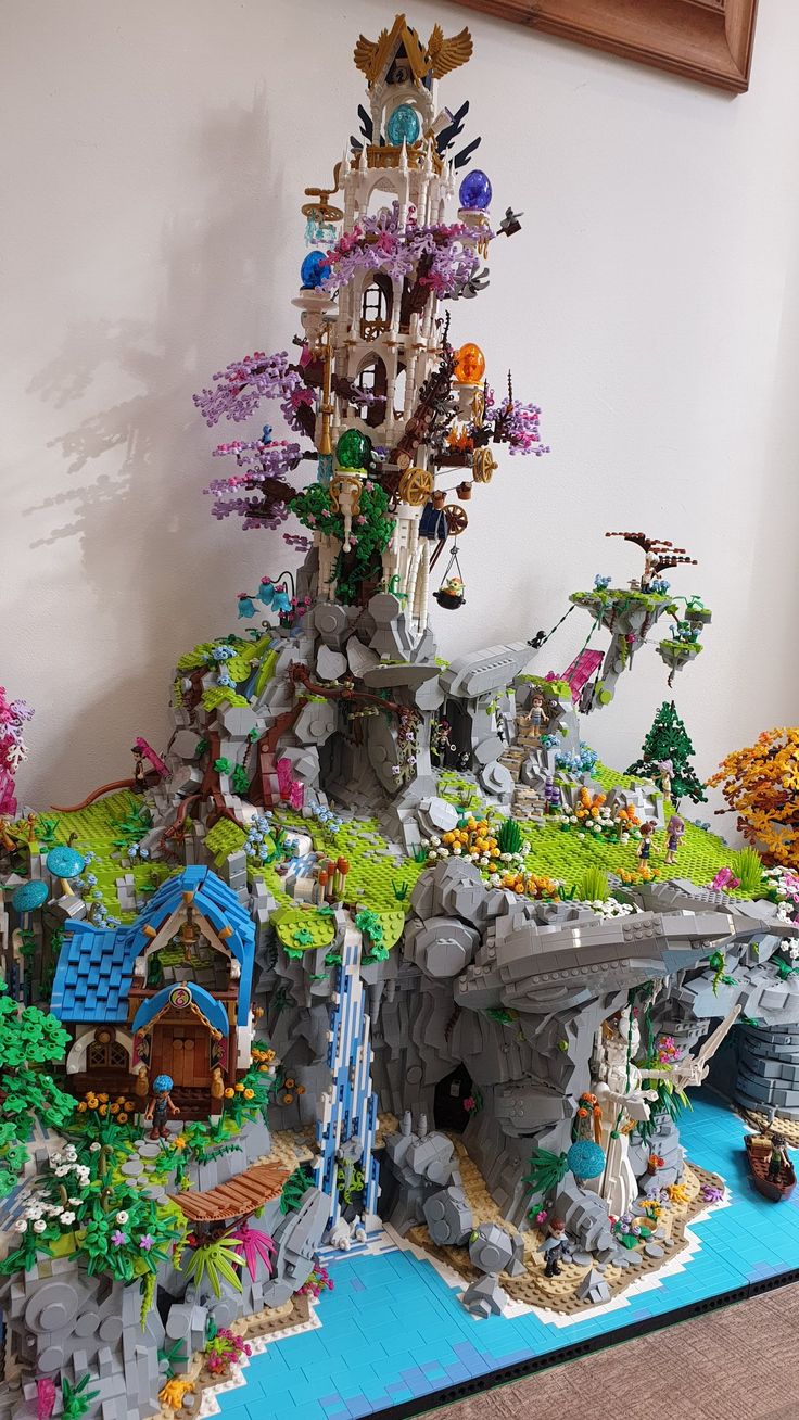 a lego castle made to look like a waterfall