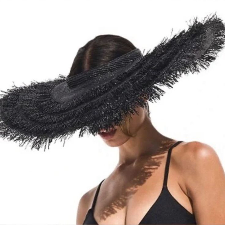 Cult Gaia Visor Nwt One Size Black ‘Laszlo’ Hat From Cult Gaia. Crafted From Woven Raffia Material, This Item Features A Wide Brim With Fringe Edges And A Gold-Tone Metal Logo Plaque. Material: 50% Cotton, 50% Polyamide Measurements: Brim: 6.75in / 17cm Crown: 0.75in / 2cm Circumference: 21.25in / 54cm Color: Black Perfect For Summer Vacation High Crown Straw Hat For Vacation, Chic Curved Brim Costume Hats For Party, Chic Party Costume Hat With Curved Brim, Black Flat Brim Sun Hat For Party, Black High Crown Hat For Summer, Summer Party Fedora Costume Hat, Black Brimmed Boater Hat For Party, Black Straw Hat For Summer Evenings, Black Wide Brim Straw Hat For Evening