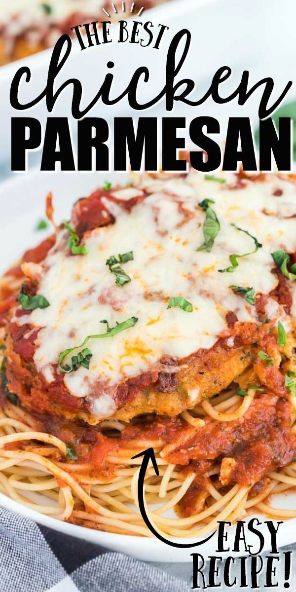 the best chicken parmesan recipe is shown on a plate with text overlay