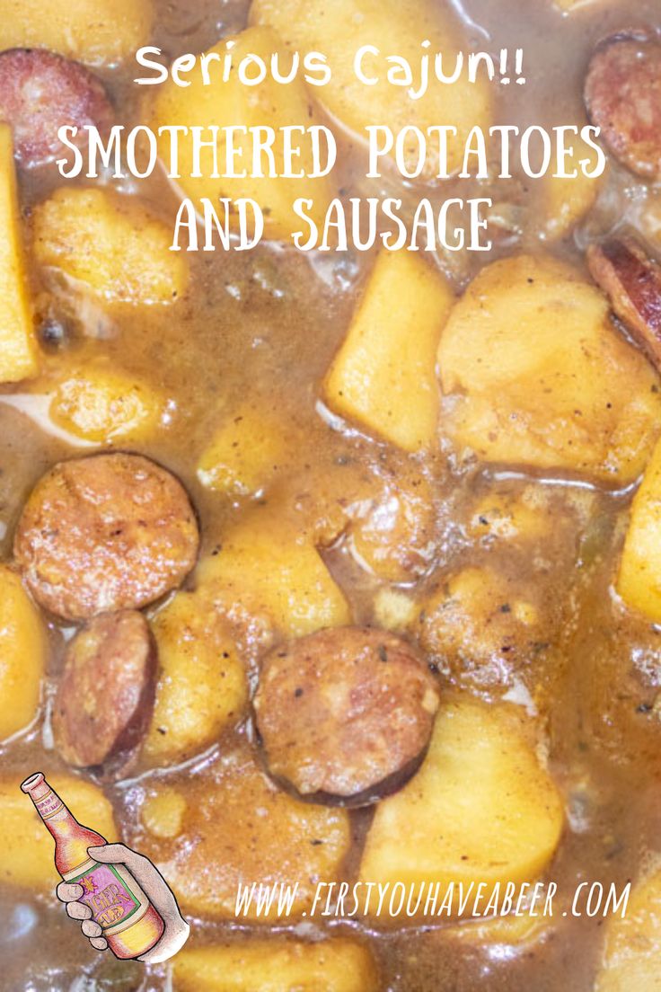 a close up of food in a bowl with broth and sausage on the side