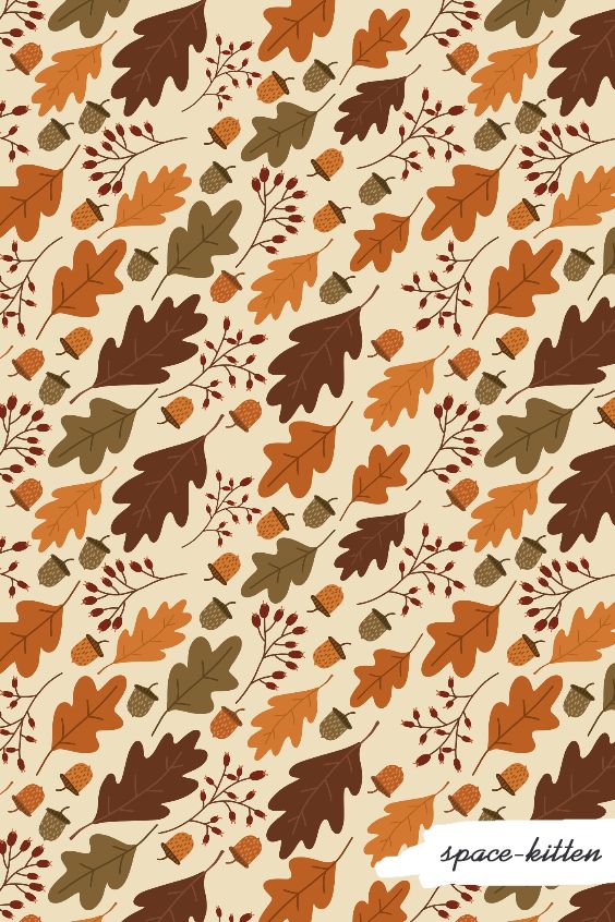 an orange and brown leaf pattern on a beige background with the words,'autumn leaves '