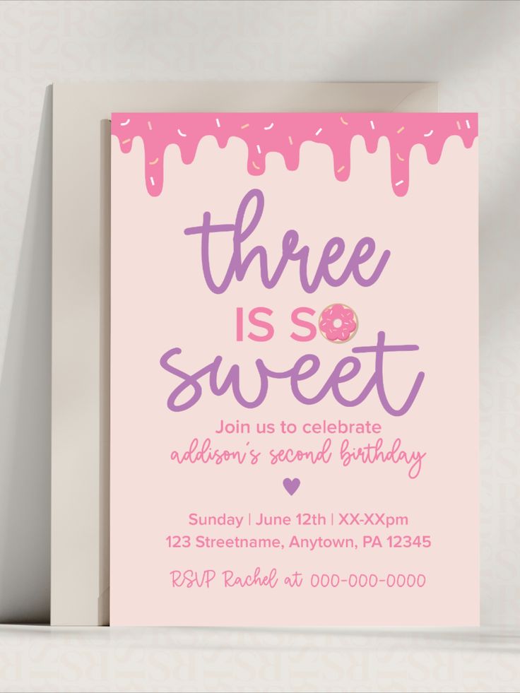 Digital Download Editable Template | Third Birthday Party Ideas | Three is So Sweet Donut Theme Sweet Three Birthday Party, Three Girl Birthday Party Ideas, Birthday Theme For 3 Year Girl, 3rd Birthday Theme Ideas Girl, 3rd Birthday Party Themes Girl, Third Birthday Girl Theme, So Sweet Birthday Party, Three Birthday Theme Girl, Girls Third Birthday Party Ideas