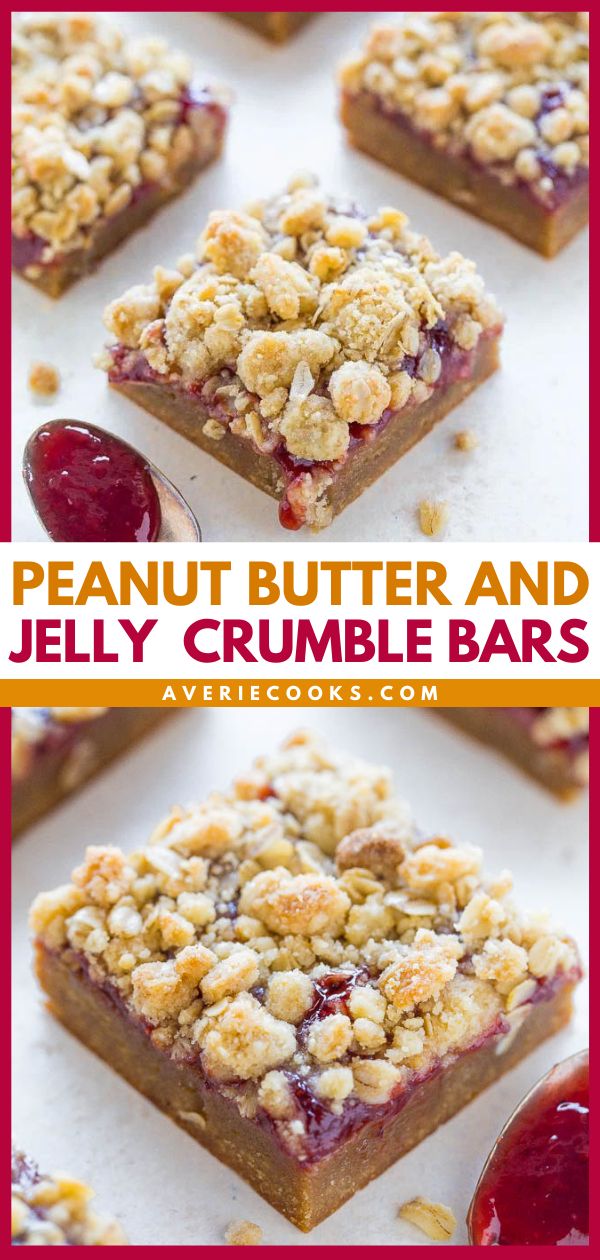 peanut butter and jelly crumble bars are the perfect dessert to serve at any party