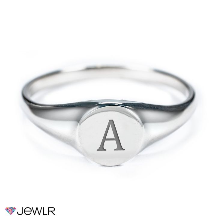 This classic style signet ring is can be worn on the pinky ring finger, on its own or layered with a curved band ring to create a unique layered look. Personalize this ring by engraving an initial in the center of the circle, and customize it in sterling silver or 10k gold. Classic Stackable Engraved Ring, Classic Stackable Signet Wedding Ring, Classic Stackable Signet Ring For Wedding, Classic Stackable Wedding Signet Ring, Elegant Silver Monogram Initial Ring, White Gold Monogram Initial Ring, Silver Elegant Monogram Initial Ring, Elegant Personalized Silver Initial Ring, Classic Engraved Stackable Promise Ring