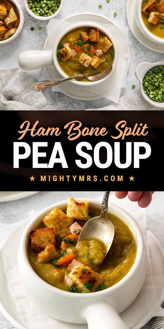 a bowl of ham bone split pea soup