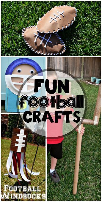 four different pictures with the words fun football crafts on them and an image of a baseball bat