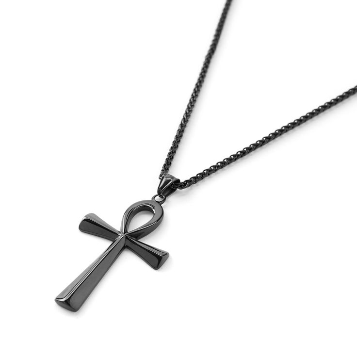 * Stainless steel 
 * Nickel tested
 * Egyptian Cross (Ankh) 
 * Lobster clasp Egyptian Cross, Ankh Necklace, Curb Chain Necklace, Jewelry For Men, Square Rings, Ancient Symbols, Men's Necklace, Black Stainless Steel, Curb Chain