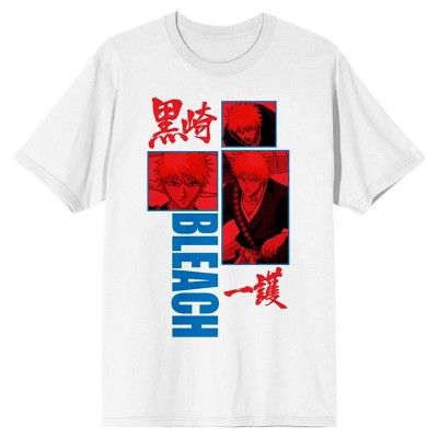 Update your wardrobe with your favorite anime series when you get this men's Bleach anime cartoon red & blue panel white graphic tee shirt! The men's Bleach anime cartoon fan apparel is a men's white graphic tee shirt made of 100% high-quality, pre-shrunk ring spun cotton jersey material and has a short sleeve design that looks great and is comfortable to wear in warm weather. The men's Bleach anime cartoon fan merchandise features a bold red and blue panel graphic against a white background, pr Soul Reaper, Mens White Shorts, Bleach Ichigo, Blue Panels, White Short Sleeve Shirt, Bleach T Shirts, White Graphic Tee, Anime Cartoon, White Paneling