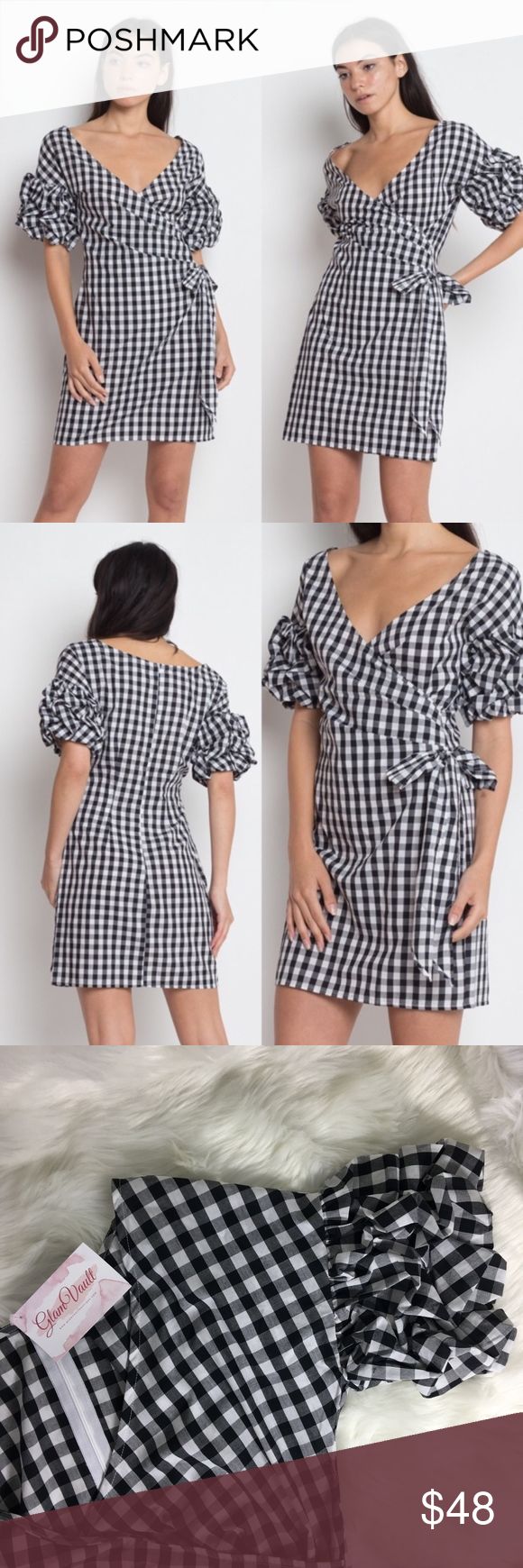 Gingham Check Woven Dress Gingham Check Woven Dress Exposed Zipper in back Layered Puff Sleeves Functional wrap & bow Glamvault Dresses Gingham Pattern, Exposed Zipper, Gingham Dress, Gingham Check, Work It, Woven Dress, Check Pattern, Puff Sleeves, Gingham