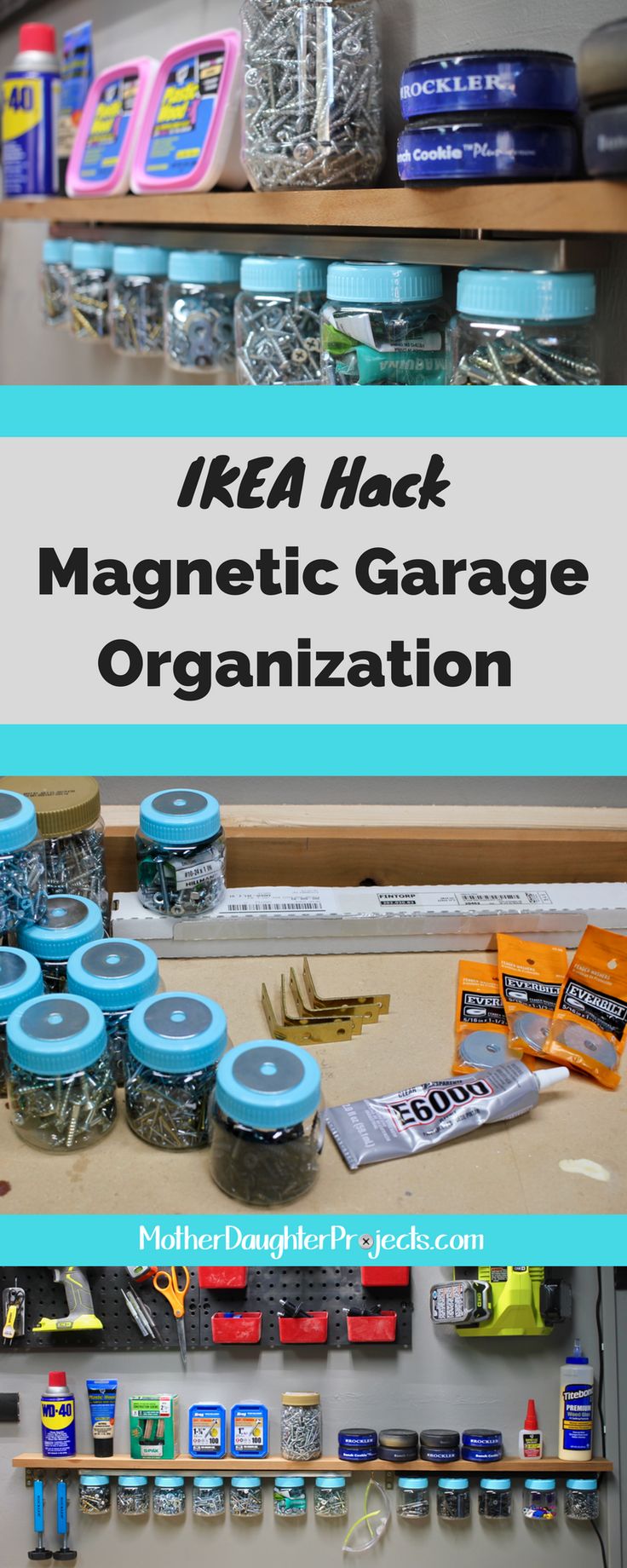 an organized garage organization with text overlay that reads ikea hack magnetic garage organization