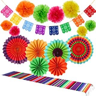 colorful paper fans and decorations on a white background