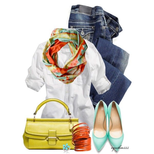 This scarf shoes and purse combination are a must for my closet. "Ash & Anchor Scarf" by cynthia335 on Polyvore Purse Outfit, Looks Jeans, Light Coral, Jeans White, Mellow Yellow, Looks Style, Fashion Outfit, Look Chic, Look Fashion