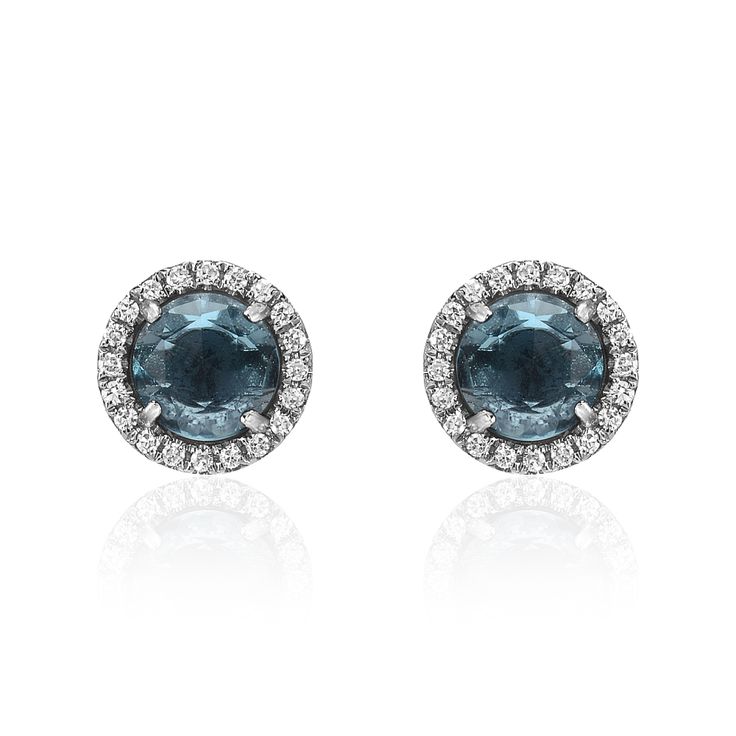 These dreamy blue stones set in white gold have a seaside colorway we just love! Contemporary Fine Jewelry, Blue Stones, Blue Topaz Earrings, Topaz Earrings, London Blue Topaz, London Blue, Diamond Halo, Stone Settings, Blue Stone