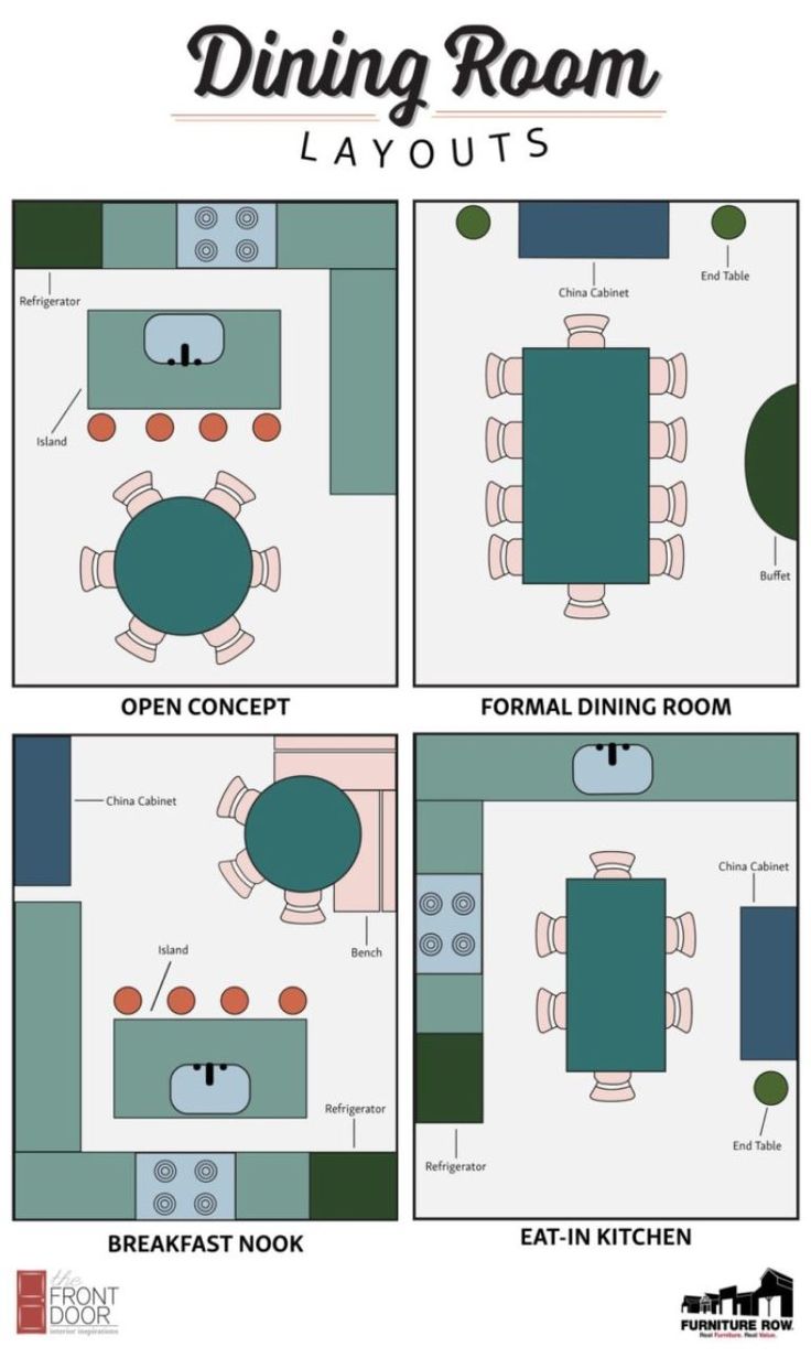 the dining room layout is shown in three different ways