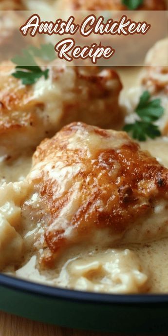 the chicken is covered in gravy and garnished with parmesan cheese