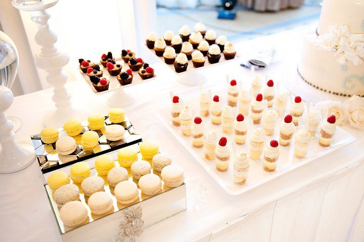 a table topped with lots of cakes and cupcakes