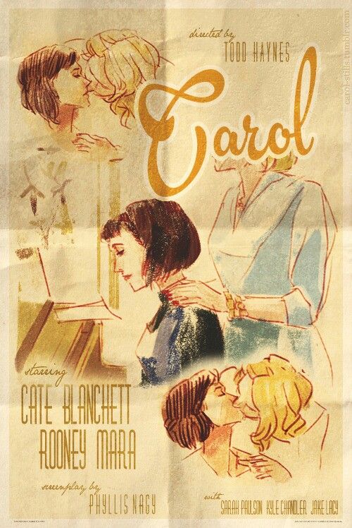 an old movie poster with the title carol and two women talking to each other in front of them