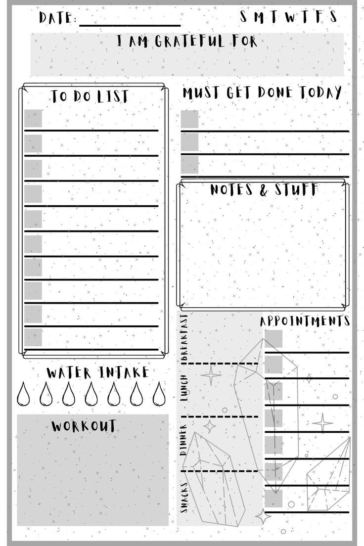 the printable planner is shown in black and white, with water drops on it