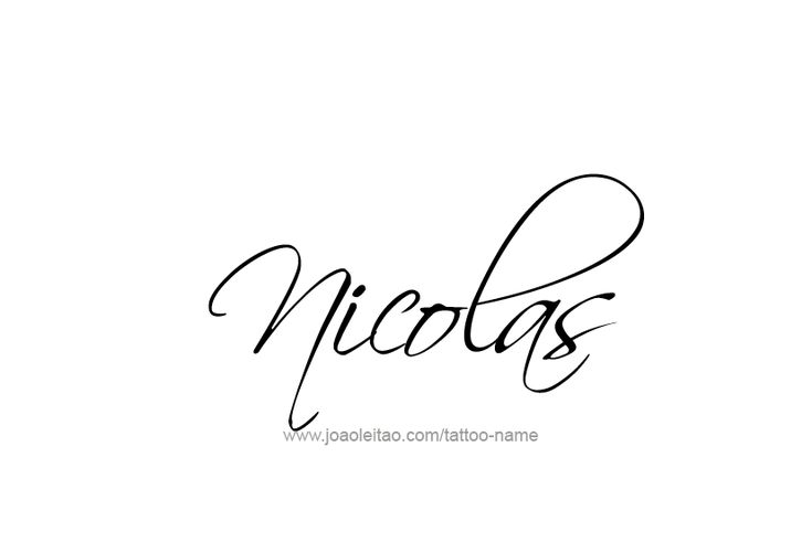 the word nicholas written in cursive writing on a white background with black ink