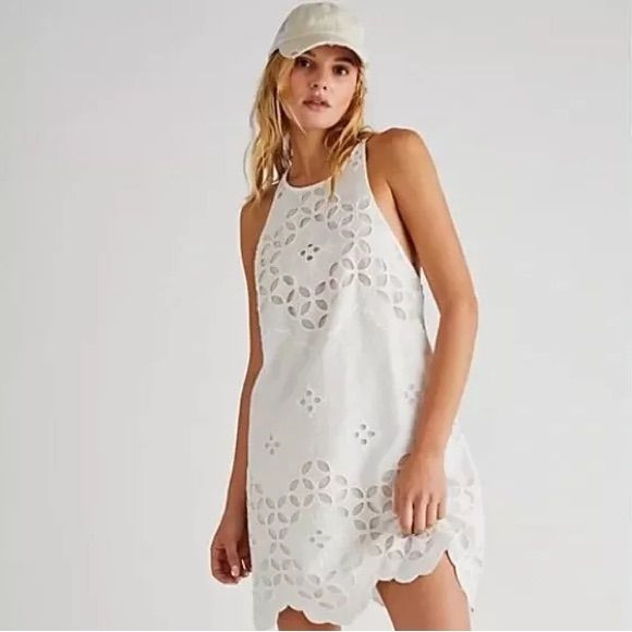 Free People Willow Broderie Mini Dress White. Never Worn! New With Tags! Fits Like The First Image In Carousel. Sleeveless Mini Dress With Broderie Anglaise For Beach, Sleeveless Broderie Anglaise Mini Dress For Beach, White Sleeveless Eyelet Mini Dress, White Summer Mini Dress With Cutwork Hem, White Mini Dress With Cutwork Hem For Summer, Summer Mini Dress With Broderie Anglaise For Beach, White Broderie Anglaise Mini Dress For Beach, White Eyelet Dress For The Beach, Summer Beach Dress With Cutwork Hem