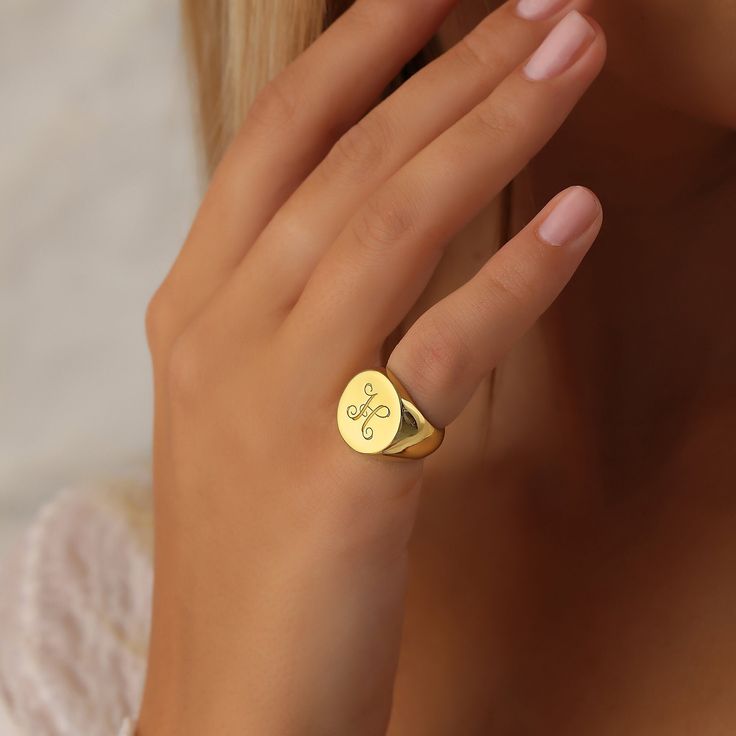 We creating this signet initial ring you see using 925 sterling silver and 14k gold. It is the perfect accessory that will suit your shine or make it feel special. It will be a unique gift that will add meaning to your precious days such as graduations, birthdays, mother's days, wedding events. Gold Initial Signet Ring,Personalized Monogram Ring,Engraved Signet Ring,Custom Initial Ring,Mothers Day Gift,Letter Ring ABOUT PRODUCTS; Handmade with 14k Gold,925 Solid Sterling Silver We have color opt Rose Gold Initial Ring Stamped 14k For Gift, Rose Gold Hallmarked Initial Ring For Gift, Classic Rose Gold Initial Ring As A Gift, Classic Rose Gold Initial Ring As Gift, White Gold Tarnish Resistant Initial Ring Gift, Tarnish Resistant White Gold Initial Ring For Gift, Elegant Tarnish-resistant Initial Ring As Gift, Personalized Formal Signet Ring, Formal Personalized Signet Ring