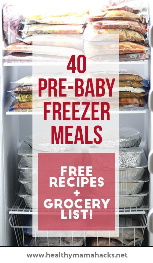 an open refrigerator with freezer meals in it and the words 40 pre - baby freeze meals