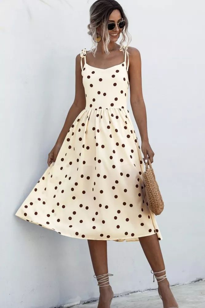 US$ 28.60 - Summer Polka Dot Sleeveless Dresses Women Off Shoulder Vintage Elegant Sexy Party Midi Dress - www.streetally.com Polka Dot Halter Neck Summer Dress, Fitted Polka Dot Summer Dress, Fitted Polka Dot Dress For Summer, Polka Dot Mini Dress For Beach And Summer, Polka Dot Mini Dress For Beach In Summer, Polka Dot Mini Sundress For Summer, Polka Dot Spaghetti Strap Vacation Dress, Polka Dot Sleeveless Mini Dress For Beach, Sleeveless Polka Dot Mini Dress For Vacation