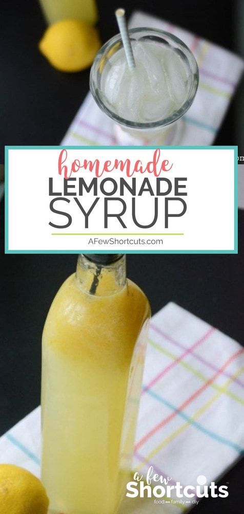 homemade lemonade syrup in a glass bottle next to two lemons