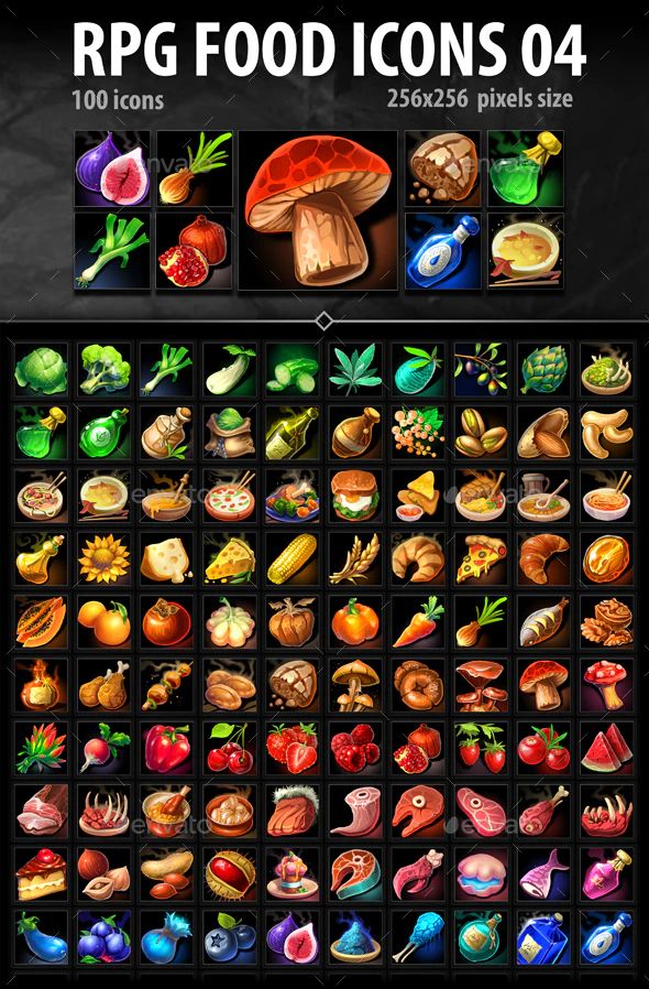 an image of the game's food icons, with different colors and sizes to choose from