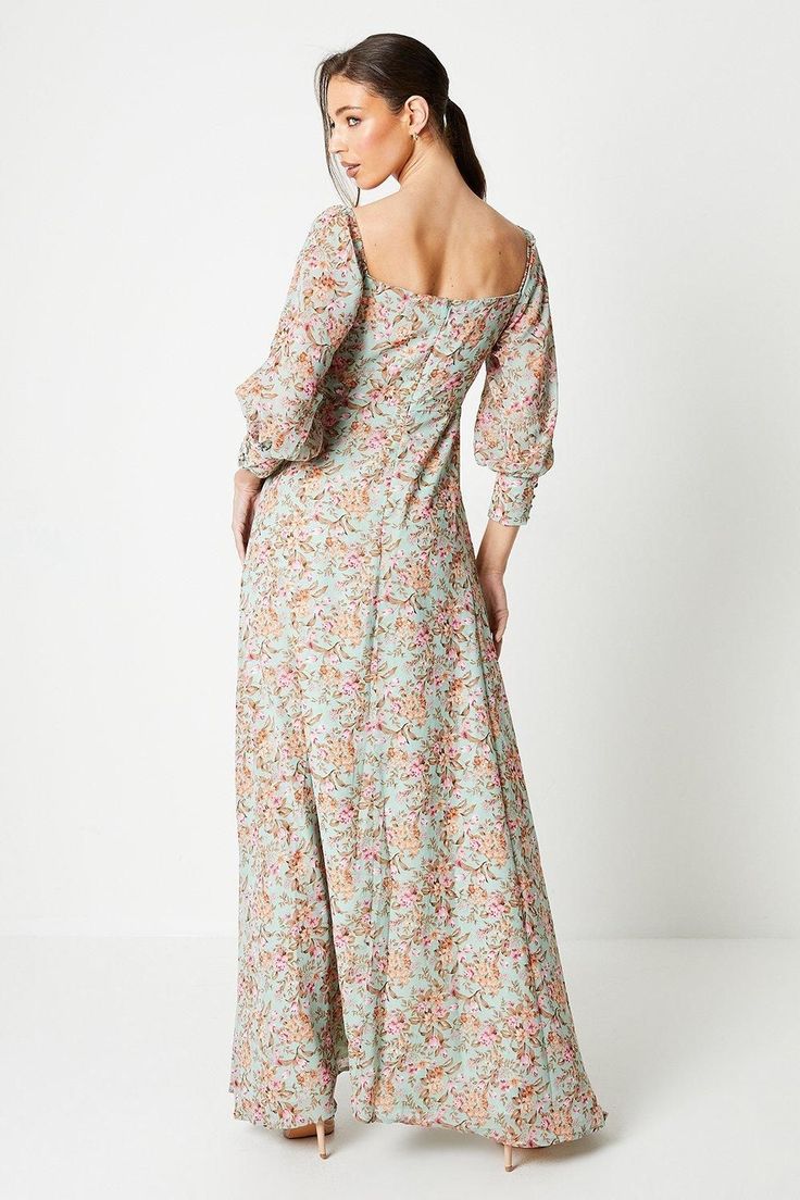 Introducing our meadow floral printed maxi dress, perfect for any occasion. This elegant maxi features a bardot neckline and is made from luxurious georgette fabric, ensuring both comfort and style. Whether you're attending a garden party or a wedding as a guest, this dress is the ideal choice. Its blouson sleeves add a touch of sophistication, making you stand out in the crowd. Look effortlessly beautiful in this dress. Floral Evening Dresses, Bardot Neckline, Oasis Fashion, Floral Dresses Long, Georgette Fabric, 80 Dress, Printed Maxi, Printed Maxi Dress, Dress Clothes For Women