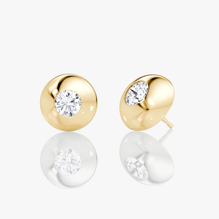 This Dome Stud offers a vintage-inspired alternative to traditional studs. 14k solid gold dome encircles an inlay set VRAI created diamond. Yellow Gold Round Diamond Earrings With Polished Finish, Timeless Oval Yellow Gold Diamond Earrings, Modern Yellow Gold Earrings With Halo Design, Gold Polished Round Diamond Earrings, 14k Gold Polished Diamond Earrings, Gold Round Diamond Earrings With Polished Finish, Elegant Diamond Earrings With Tension Setting, Modern Gold Earrings With Brilliant Cut, Yellow Gold Earrings With Timeless Design