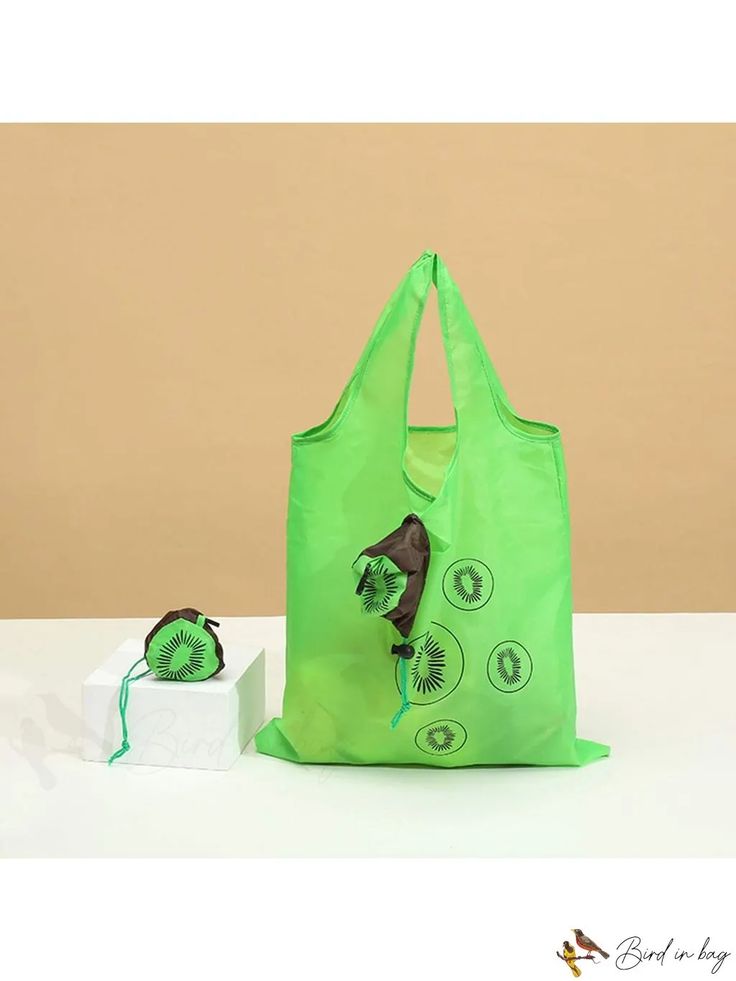 BirdinBag - Lemon Pattern Foldable Shopping Bag Packable Shoulder Bag For Shopping, Portable Green Handheld Bags, Portable Handheld Green Bags, Packable Pouch Bag For Daily Use, Portable Green Shoulder Bag For Shopping, Packable Double Handle Shopping Bag, Double Handle Packable Shopping Bag, Green Portable Pouch Bag, Foldable Rectangular Bags For Gifts