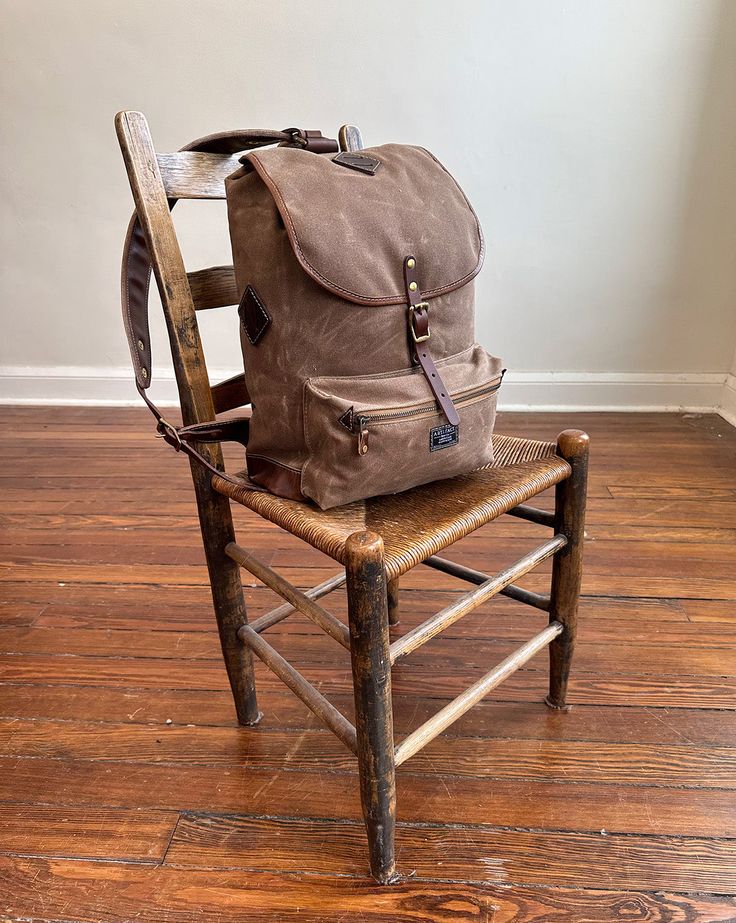 Waxed Rucksack Backpack - Made in USA Leather Backpack With Waxed Finish For Outdoor Activities, Leather Backpack With Waxed Finish For Outdoor, Functional Waxed Canvas Backpack For Adventure, Leather Backpack For Hiking With Waxed Finish, Waxed Leather Backpack For Hiking, Waxed Finish Leather Backpack For Hiking, Hiking Backpack With Waxed Finish, Adventure Backpack With Leather Trim, Waxed Finish Hiking Backpack